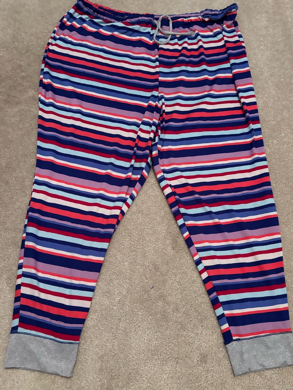 Cuddl Duds Women’s 3X XXXL Striped Cozy Jersey Lounge Pants Pink, Blue, White